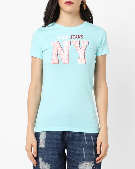 Buy Aqua Tshirts for Women by AERO JEANS WOMENS Online | Ajio.com