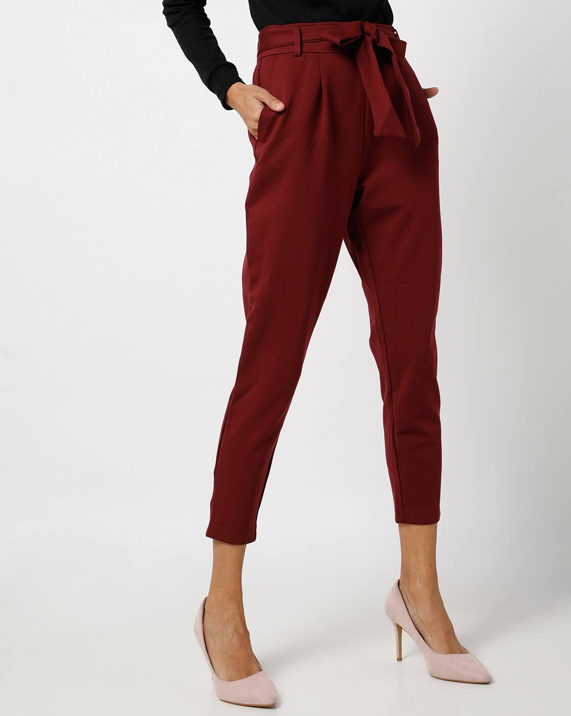 high rise tie pants