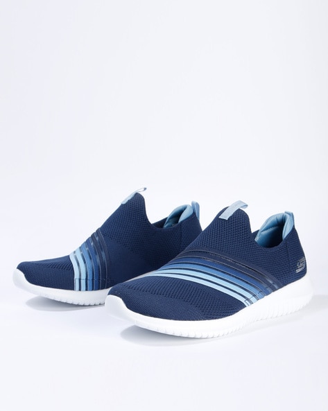 blue and white striped skechers