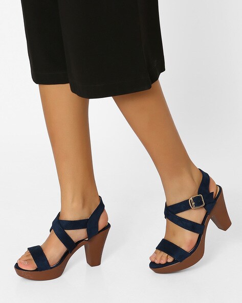 navy blue chunky heel