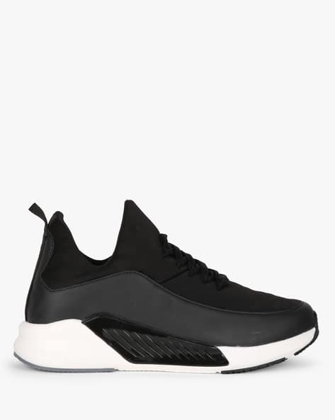 Mid-Top Panelled Performance Sports Shoes By AJIO ( Black )