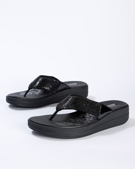 skechers black slippers