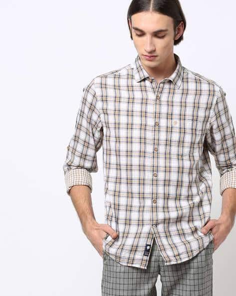 checked slim fit shirt with patch pocket