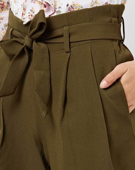 Buy online Green Pleated Cotton Culottes Pants from bottom wear