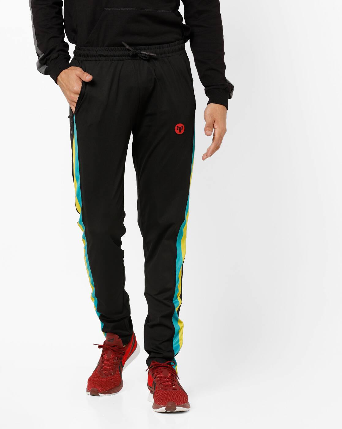 black tapered track pants