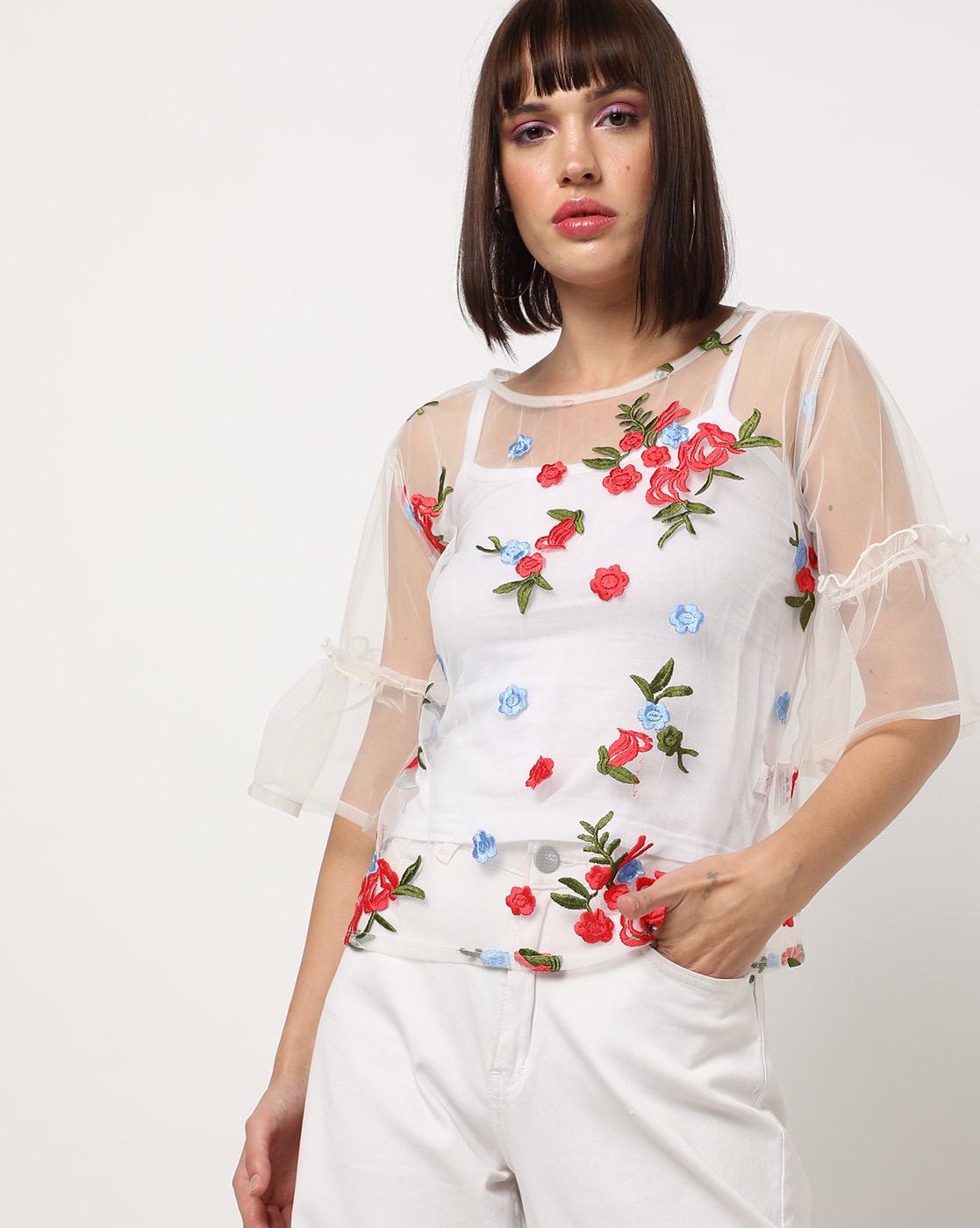 Sheer Floral Embroidered Top