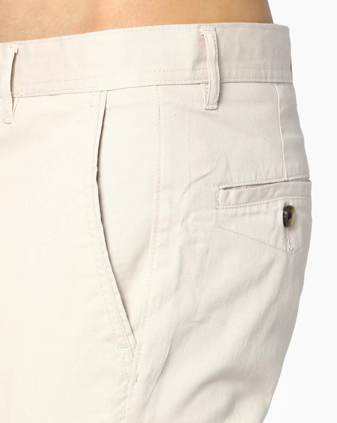 Buy the Mens Beige Flat Front Slash Pocket Straight Leg Chino