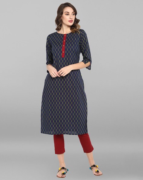 Printed Straight Kurta with Sleeve Slits