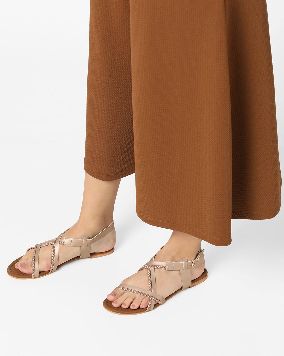 rose gold strappy flat sandals