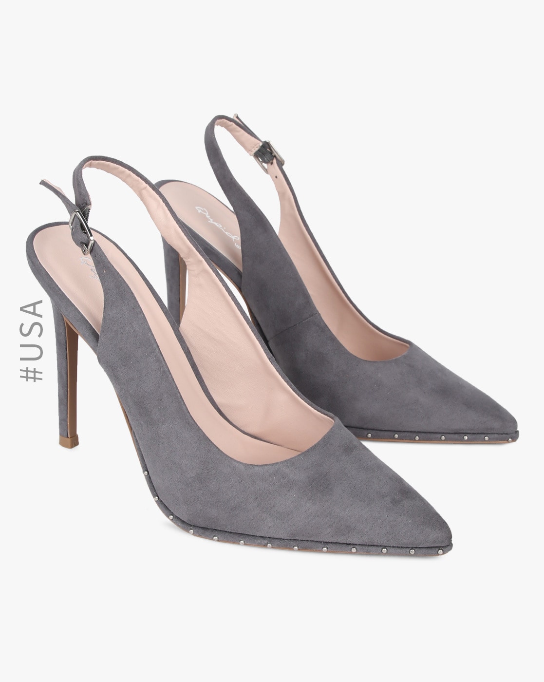 Grey Heeled Shoes for Women by QUPID 