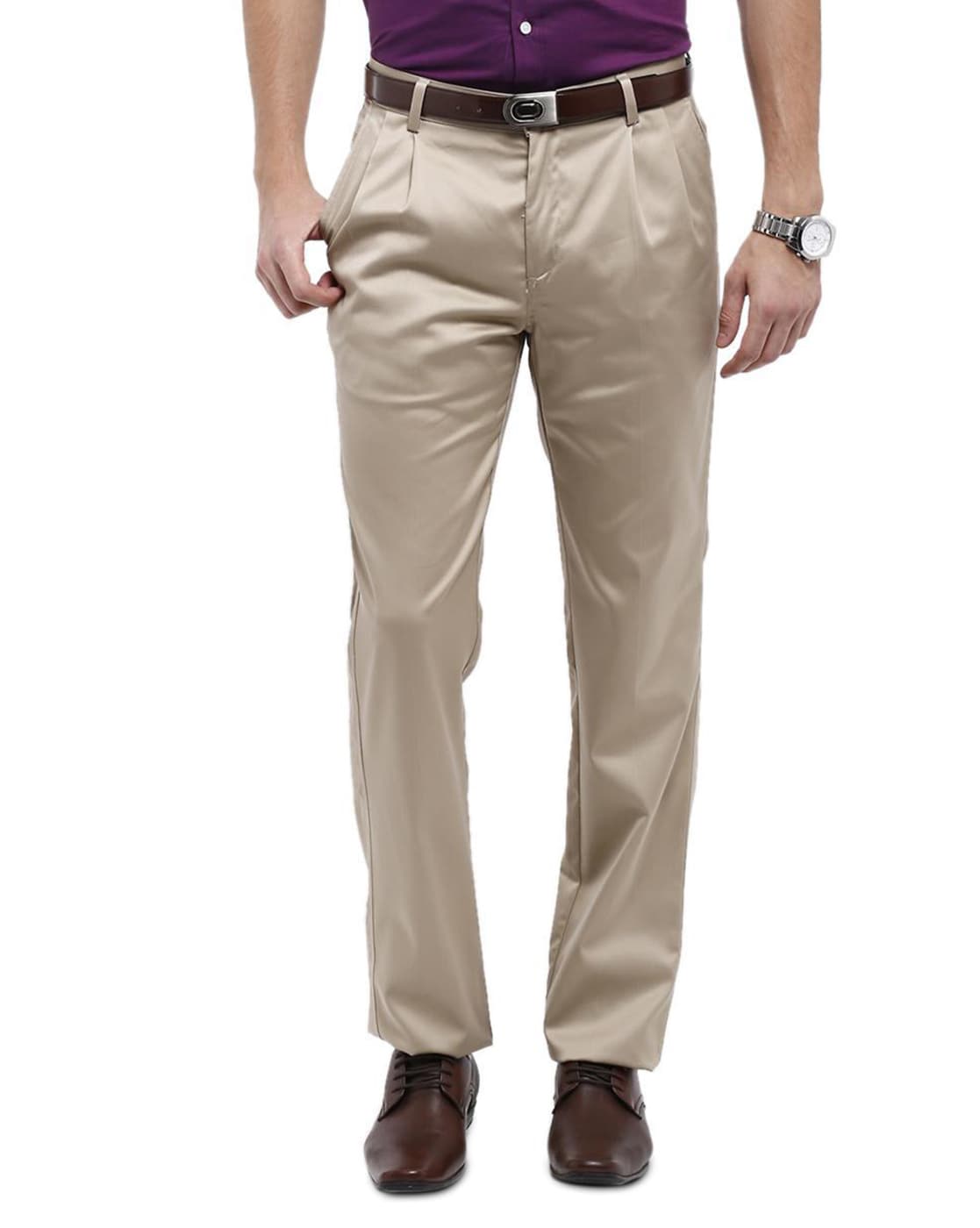 Buy Men Khaki Regular Fit Solid Formal Trousers Online - 86290 | Allen Solly