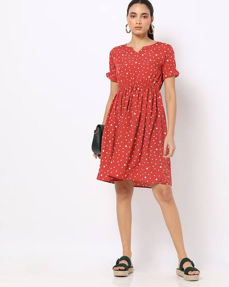 Panel Dress Rust Spotted Dress Orange Printed Midi Dress