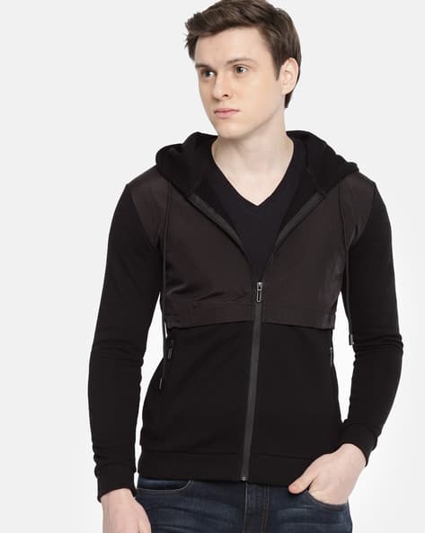 Panelled Zip-Front Hoodie