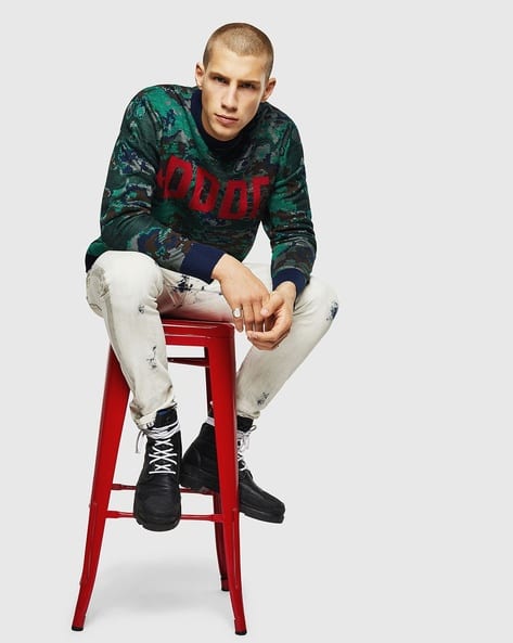 Buy DIESEL K-SEAS Camouflage Pattern Pullover | Green Color Men 