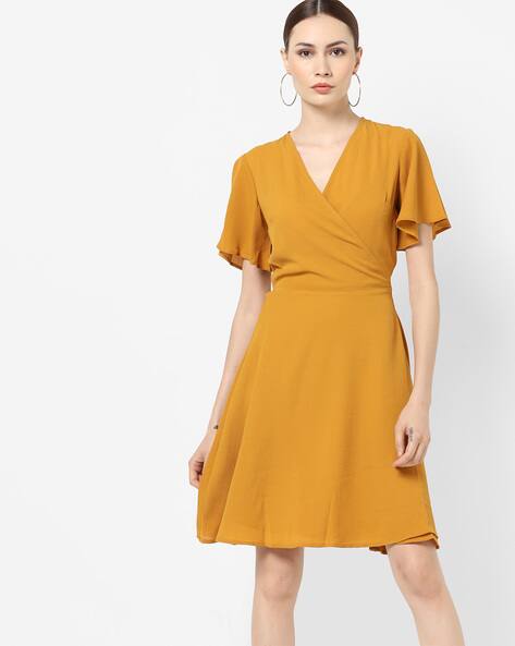 mustard wrap dress