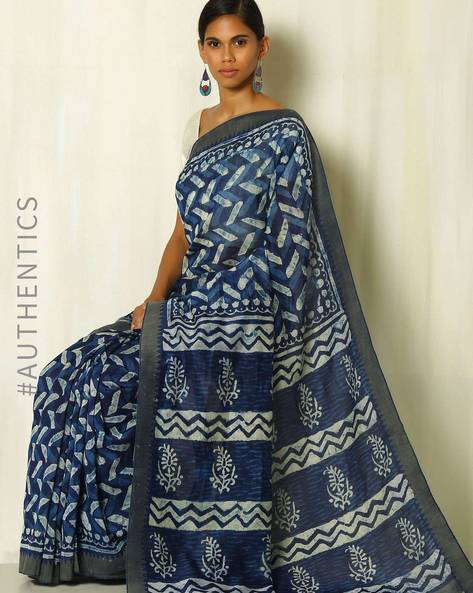 Indigo Blue and White Telia Rumal Saree