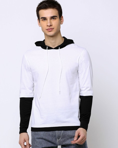 white muscle fit hoodie