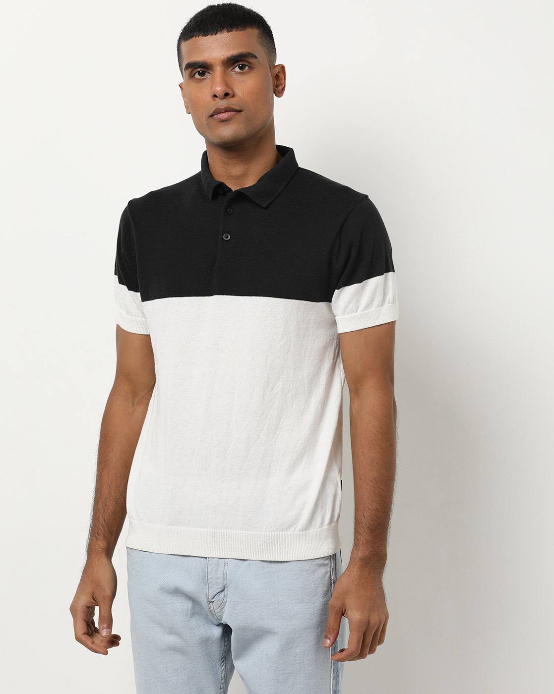 Buy FLYING MACHINE Colour Blocked Knit Polo Shirt Online | Ajio.com