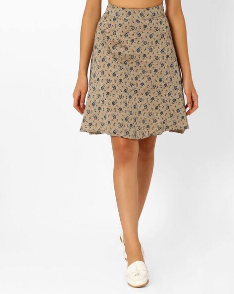 khaki a line skirt knee length