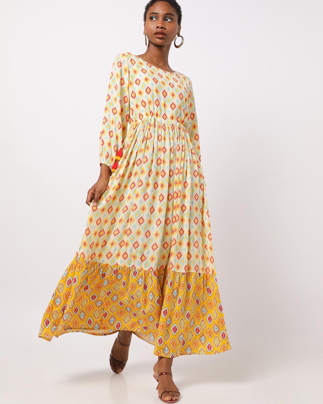 Buy GLOBAL DESI Womens Strappy Neck Printed Tiered Maxi Dress | Shoppers  Stop
