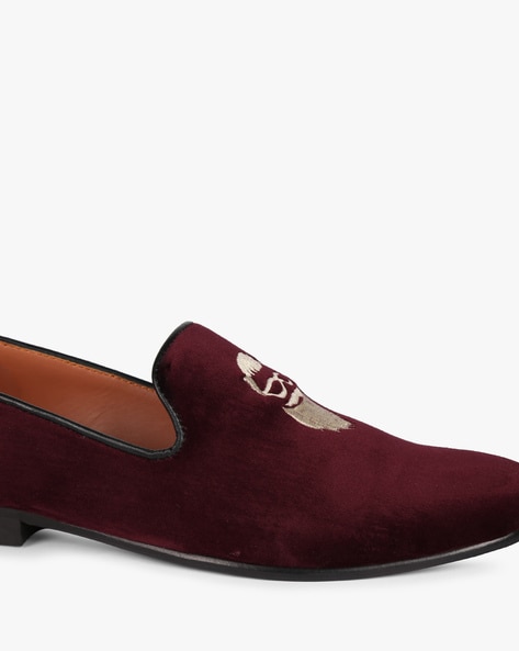 Mens Velvet Red Bottom Slip on Shoes Burgundy / Velvet / 9 1/2