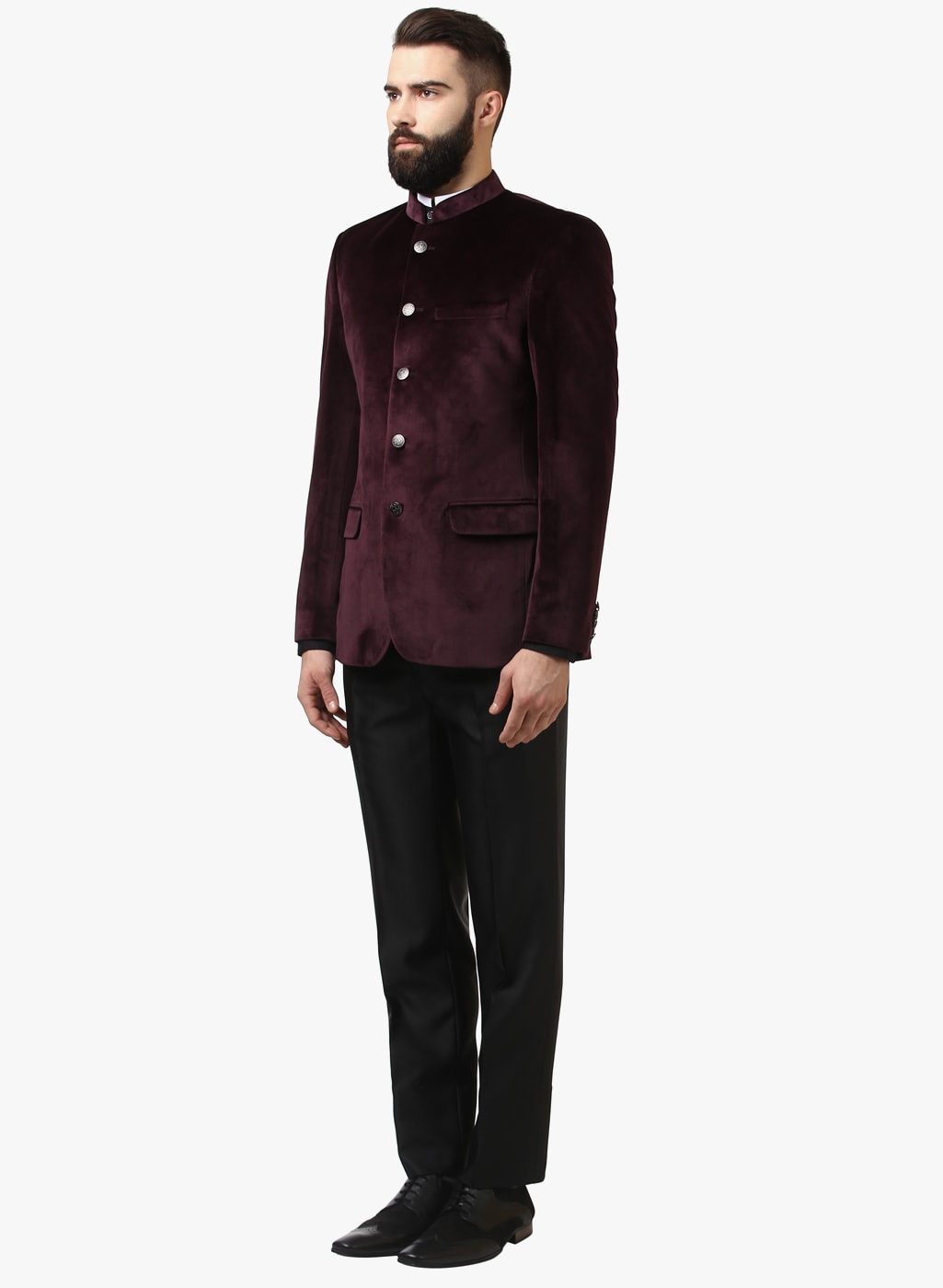 Buy Van Heusen Men Purple Textured Slim Fit Party Suit (Set of 4) online