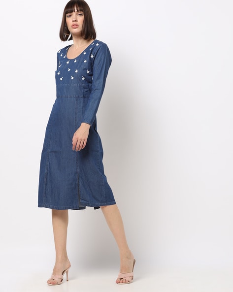 Designer Blue Color Slim Fit Denim Style Dress Sleeveless Midi Dresses –  Lady India