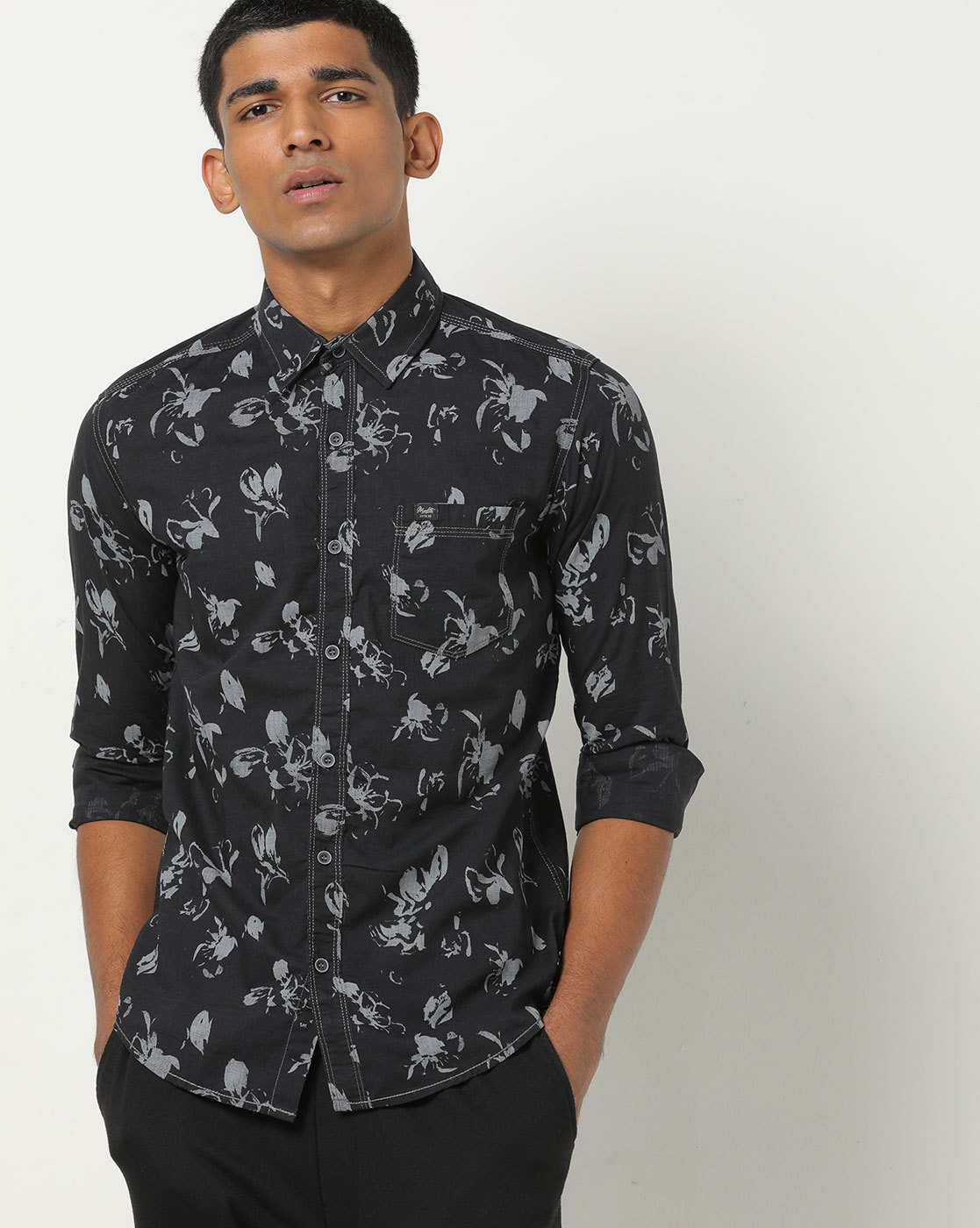 black floral print shirt