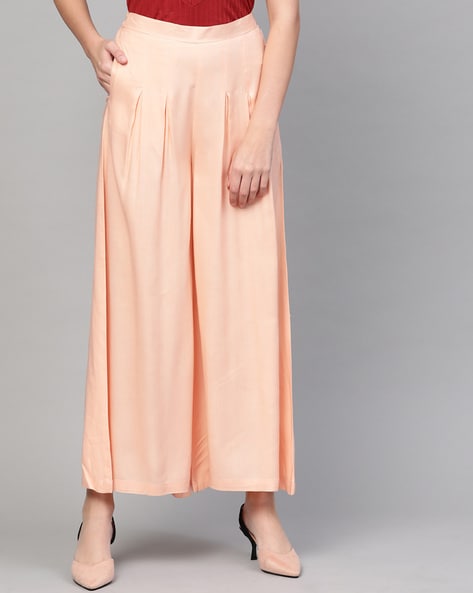 Buy Women Dusty Pink Pleated High Waist Wide Legged Trousers  Palazzos  Online India  FabAlley