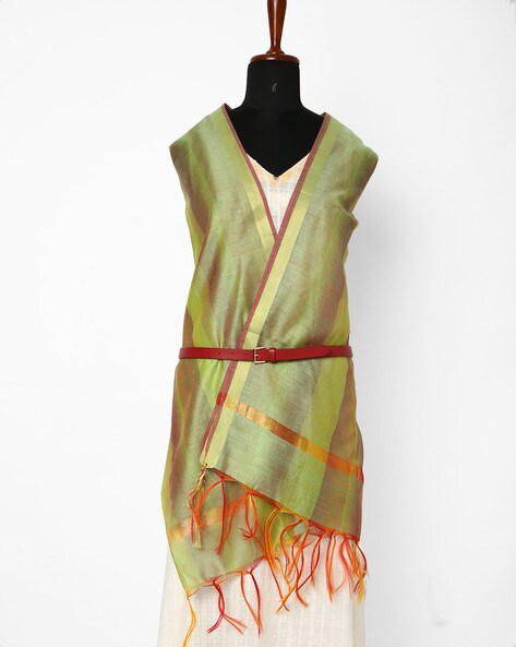 Dual-Toned Striped Dupatta with Tassels Price in India