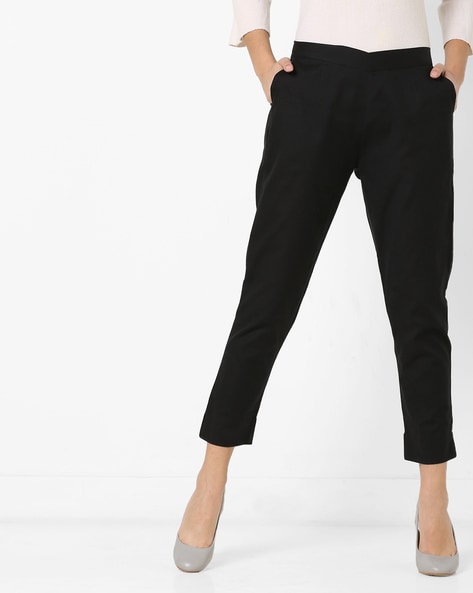 Mid-Rise Cropped Pants with Elasticated back Price in India