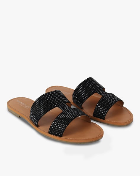 steve madden black slip on sandals
