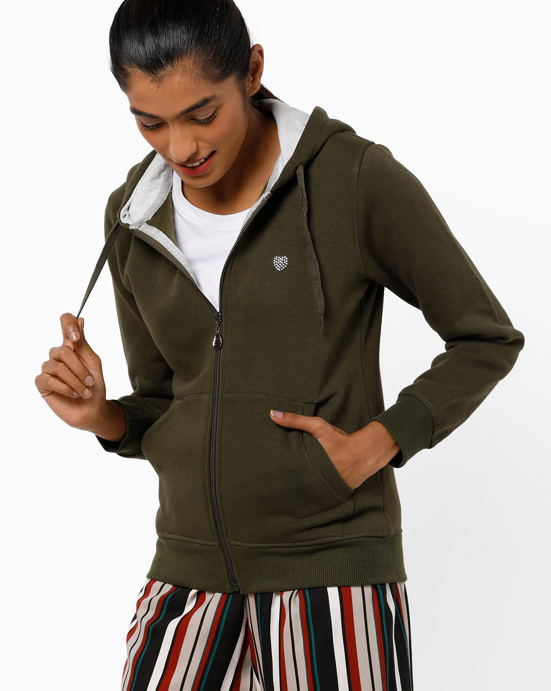 womens army green hoodie