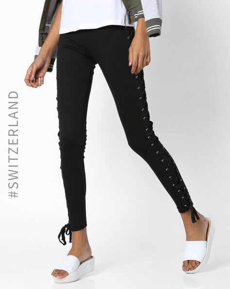 Buy Mid-Rise Leggings with Lace Hems Online at Best Prices in India -  JioMart.