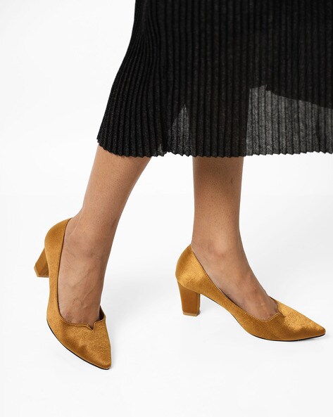 Tan block heel discount pumps