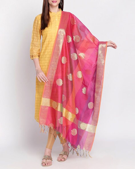 Tasselled Banarasi Silk Dupatta with Zari Motifs Price in India