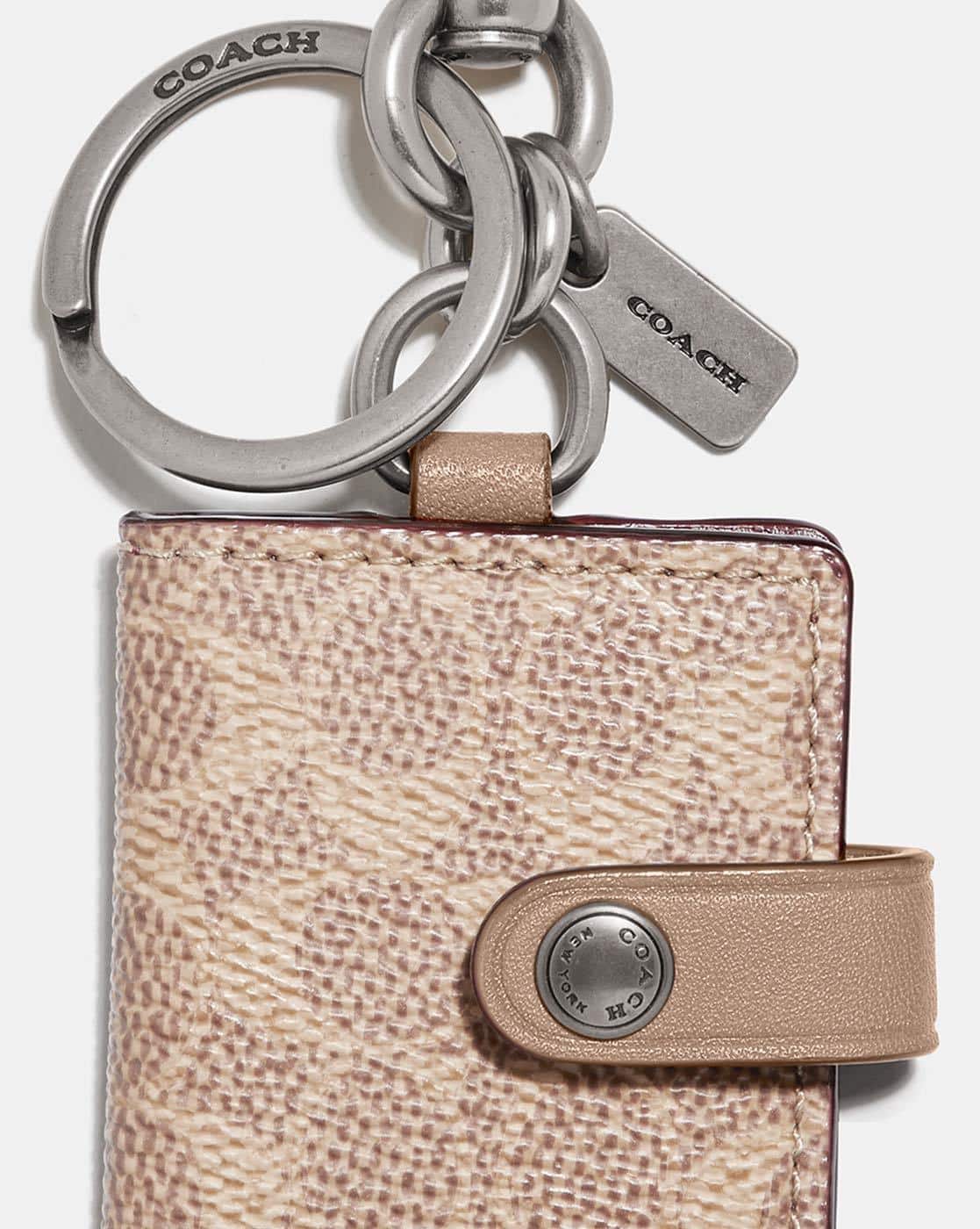 Buy Coach Textured Leather Picture Frame Keychain | Beige Color