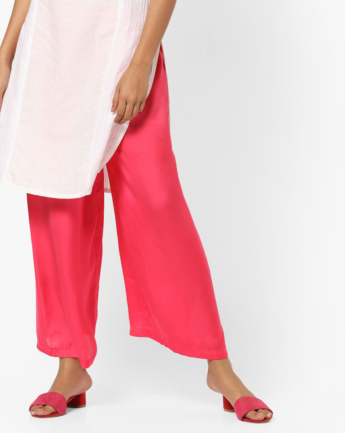 Buy GO COLORS Coral Womens Solid Palazzo Pants