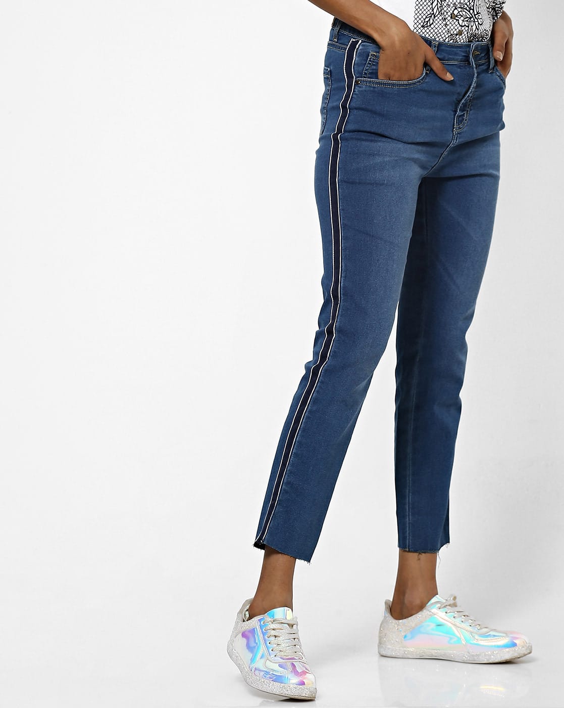 womens jeans with side stripe