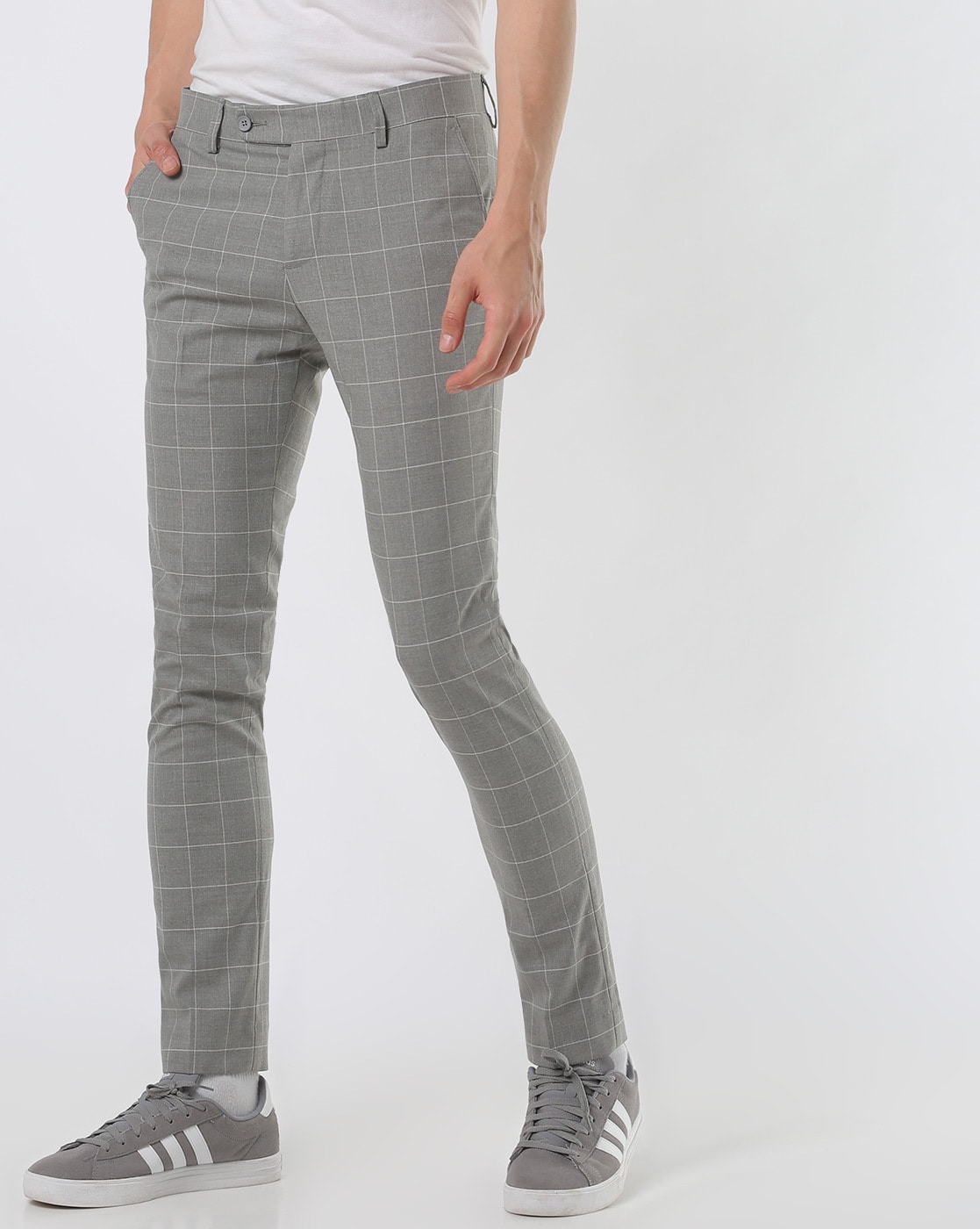 Buy WES Formals by Westside Grey Checked Ultra Slim Fit Trousers for Men  Online @ Tata CLiQ