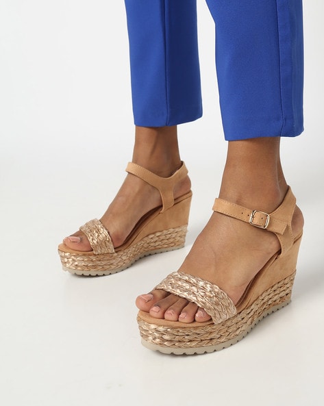 Textured Wedges with Ankle Straps