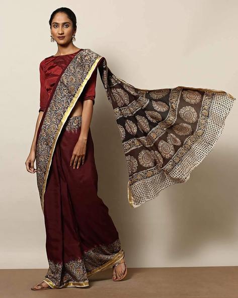 Buy Handcrafted Kalamkari Saree With Blouse Piece Silk Mark Certified Zari  Border Tussar Silk Saree for Women Hand Painted Kalamkari Sari Online in  India - Etsy