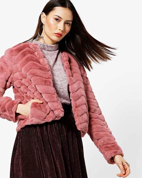 Womens fur coat made with nappa leather and fox fur