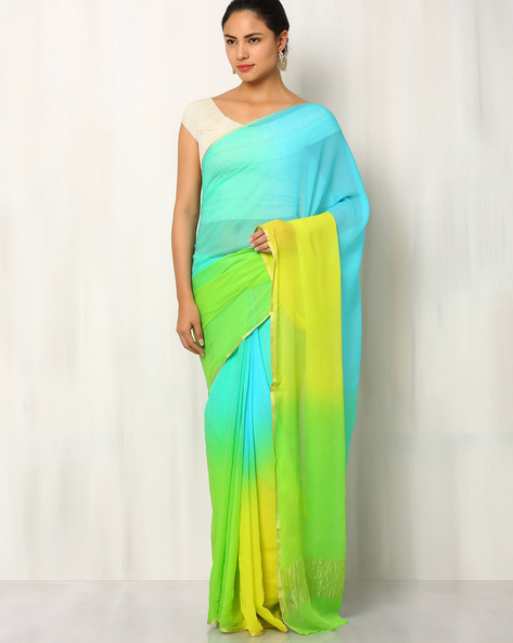 Lime Green Pure Silk Chiffon Saree