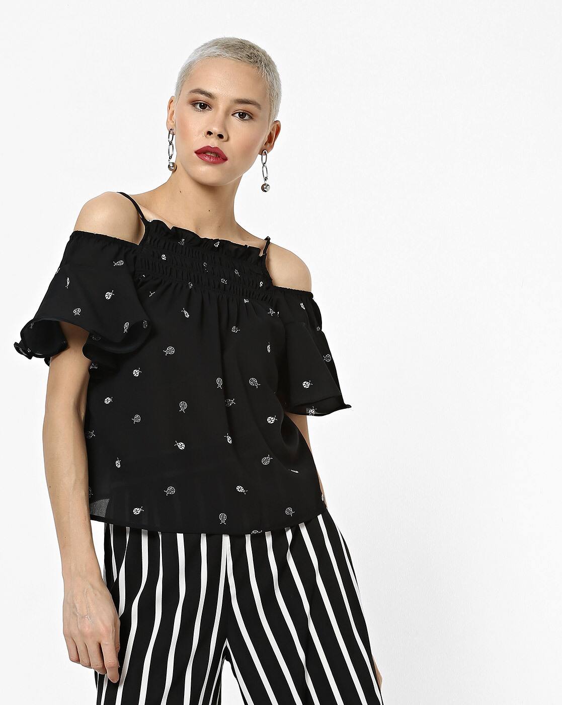 black flared arm top