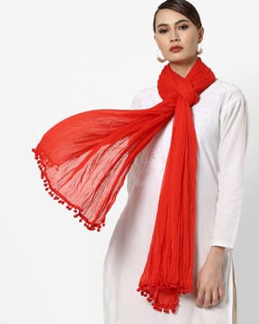 rangriti Crinkled Dupatta with Pom Poms-picture-5