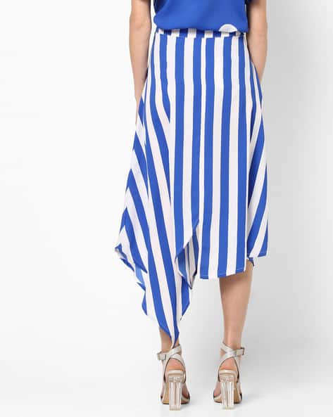 White Striped Skirt High Low Skirt Blue And White Striped A-line
