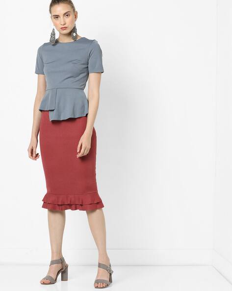 Red Pencil Skirt Red Skirt Grey Top Professional Pencil Skirt
