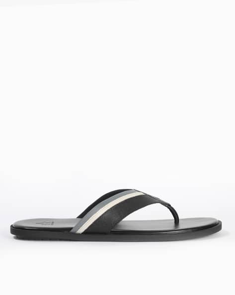 men's black leather flip flops