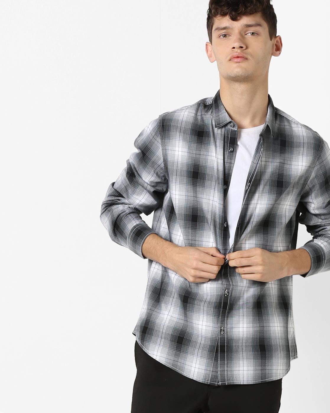 Black and white check shirt clearance mens